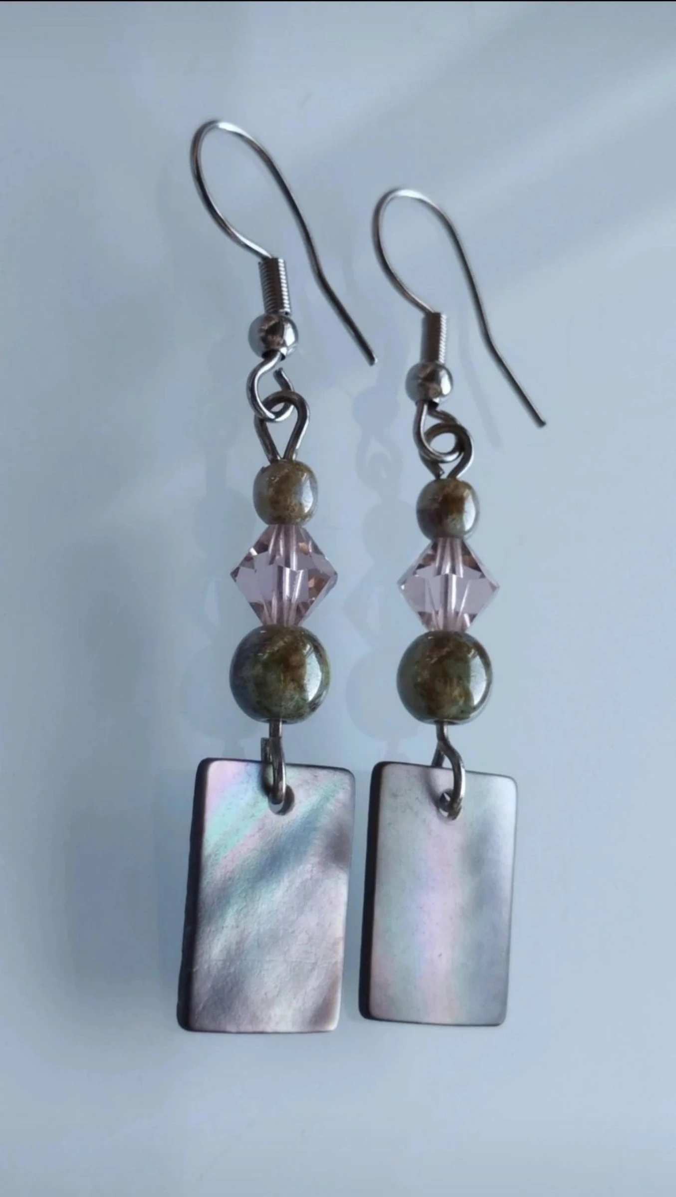 🌪️🌟🟢Beautiful and Elegant Handmade Mother-of-Pearl Earrings with Swarovski Crystal and River Pearls🟢🌟🌪️ – photo 6